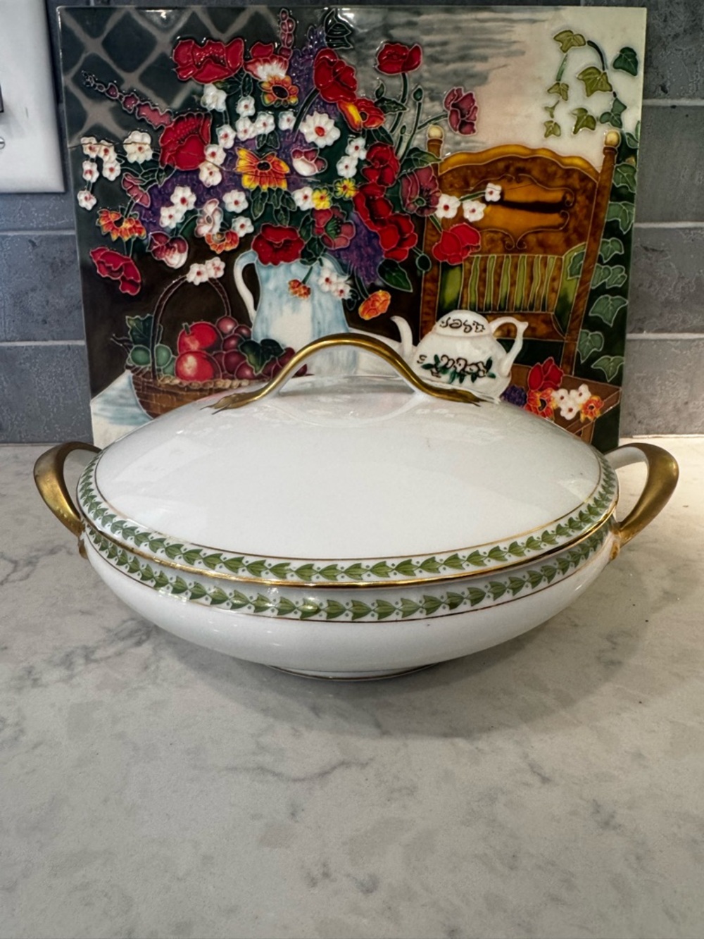 Antique Limoges T&V France Covered Dish 1890s Gold Gilt Handles
